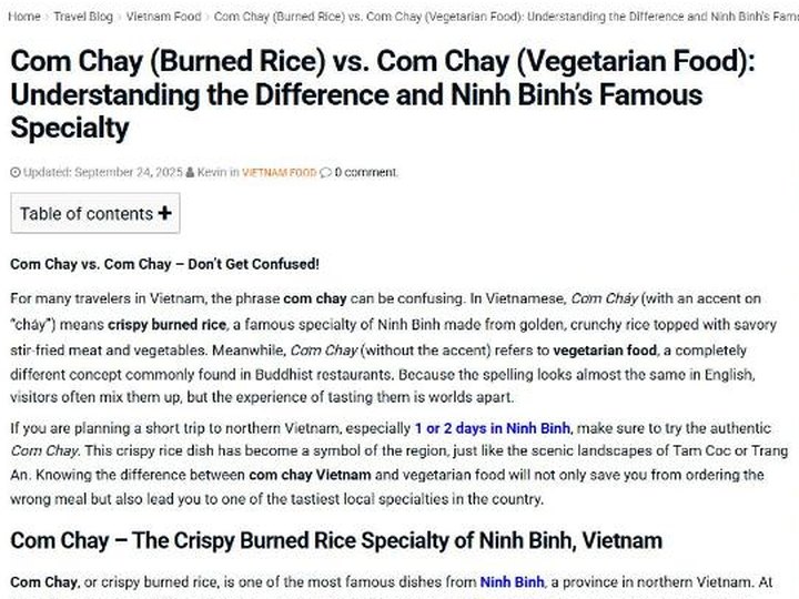 Screenshot of the source article (Vietnam Paradise Travel)